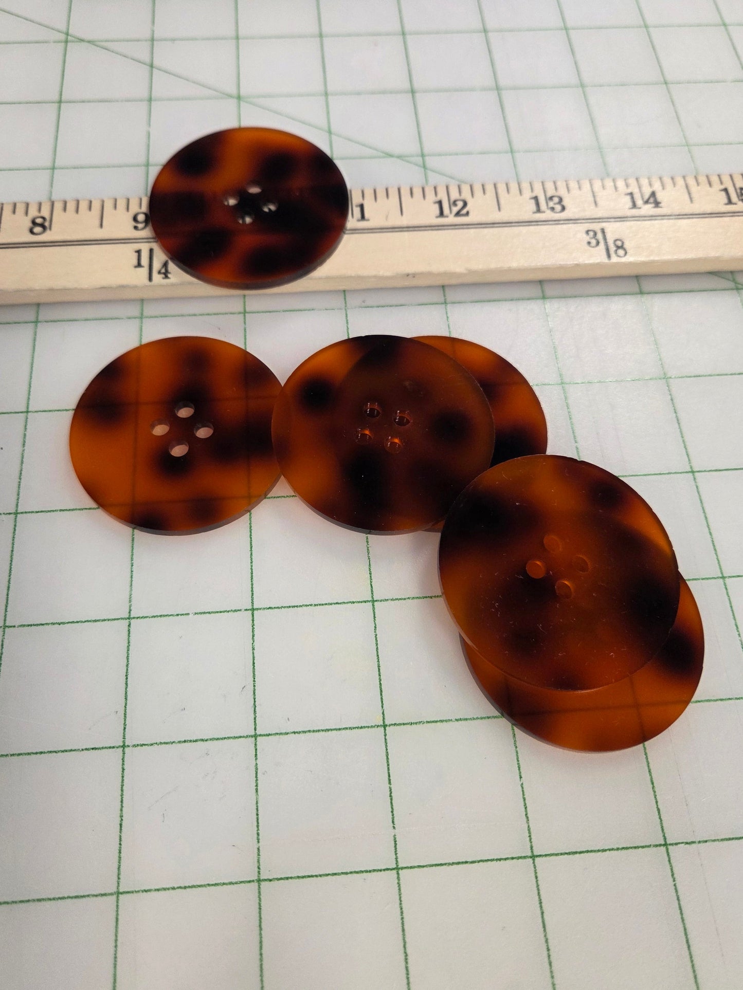 Sewing Supplies: Handmade Large Tortoise Classic Circle Acrylic 2" inch Buttons- Set of 6- 1 pack