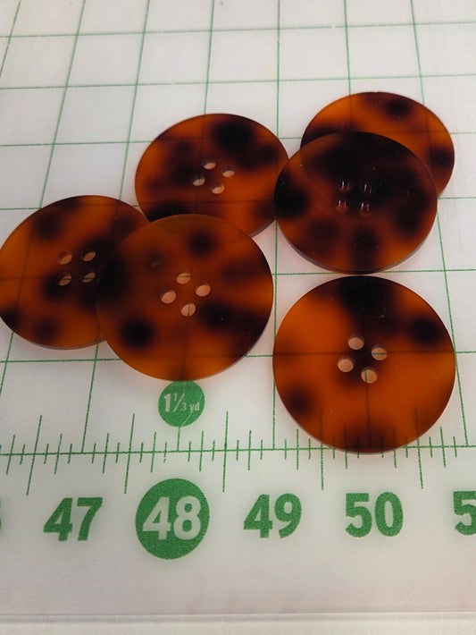 Sewing Supplies: Handmade Large Tortoise Classic Circle Acrylic 2" inch Buttons- Set of 6- 1 pack