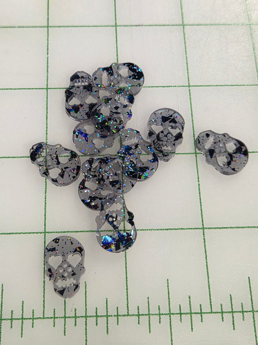 Sewing Supplies: Handmade Glitter Skull Acrylic 3/4th inch Buttons- Set of 12- 1 pack