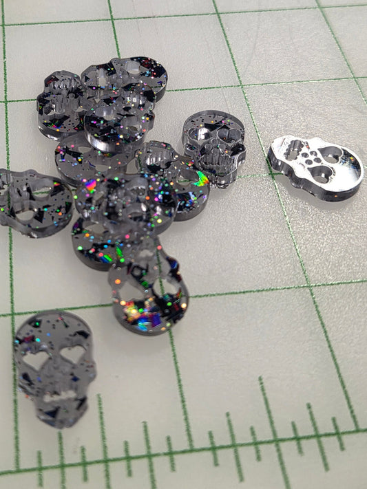 Sewing Supplies: Handmade Glitter Skull Acrylic 3/4th inch Buttons- Set of 12- 1 pack