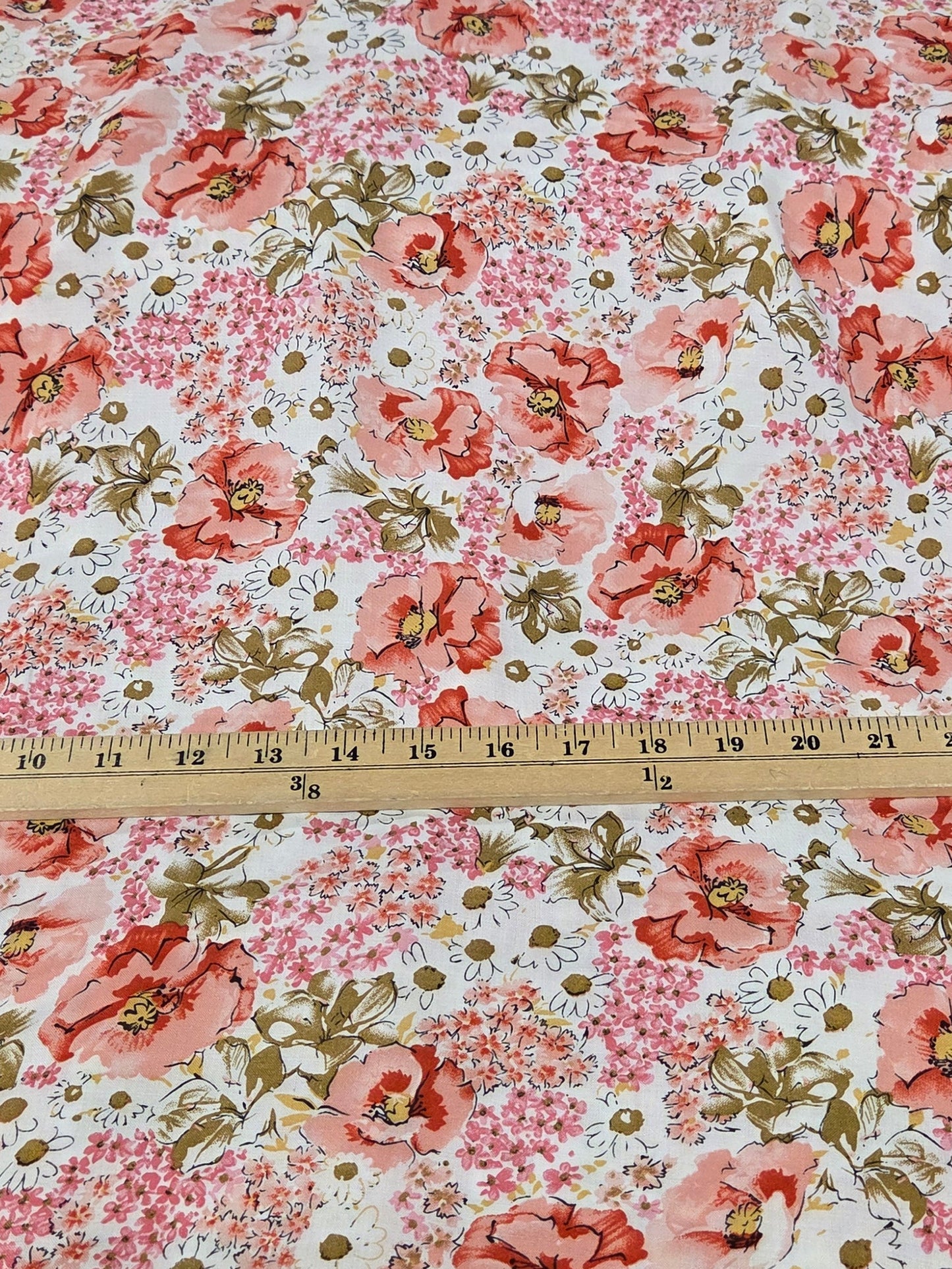 Designer LA Deadstock Rayon Challis Coral Pink Floral Summer Woven- by the yard