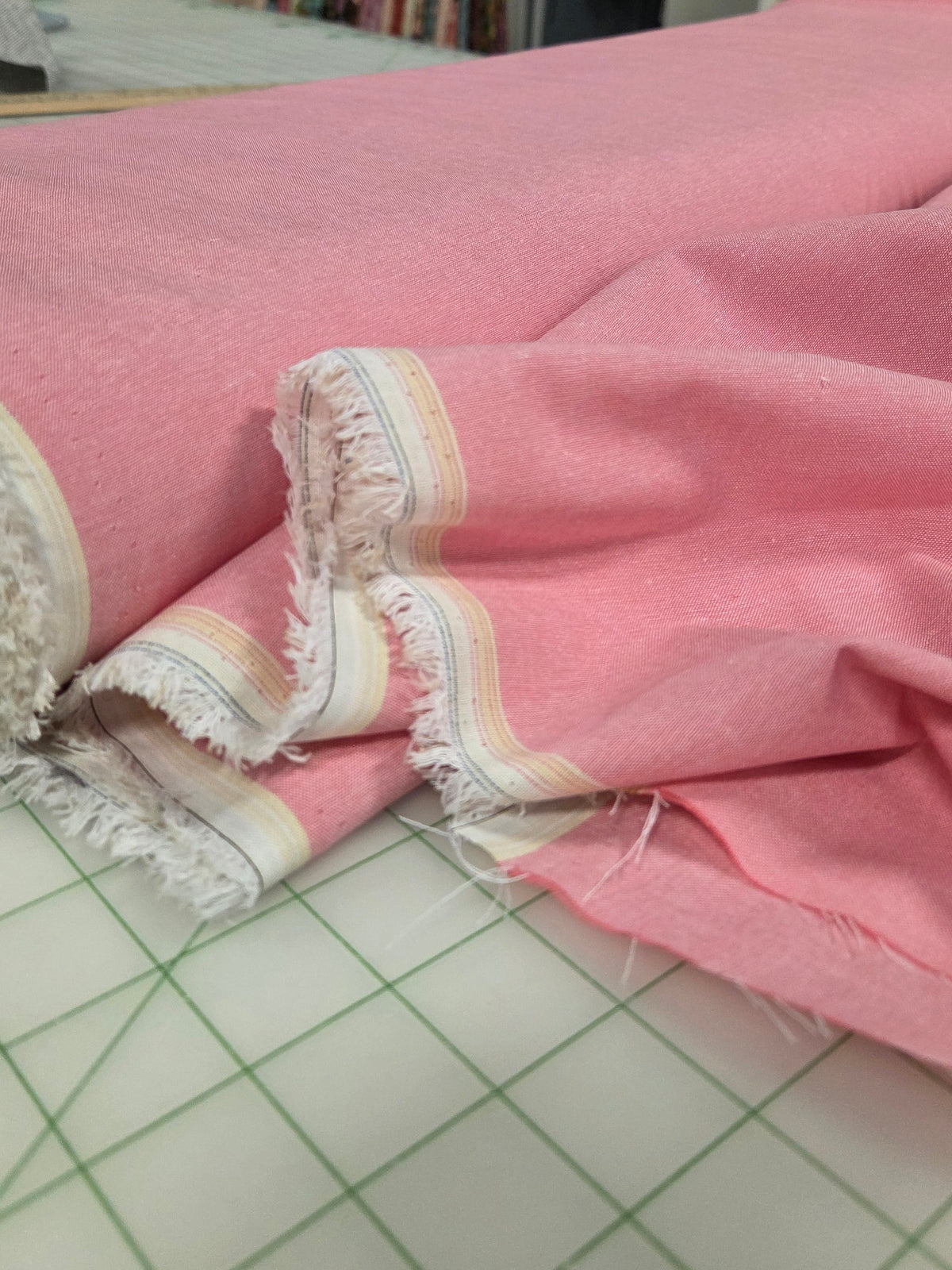 Designer Deadstock Pink Cotton Chambray Shirting Woven- by the yard