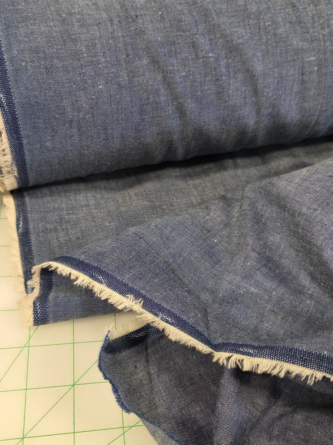 Designer Deadstock Tencel Cotton Chambray Medium Blue Yarn Dyed Reverse Woven Solid- by the yard