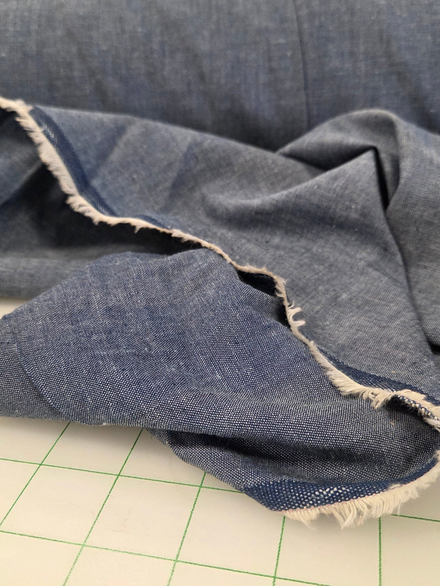 Designer Deadstock Tencel Cotton Chambray Medium Blue Yarn Dyed Reverse Woven Solid- by the yard