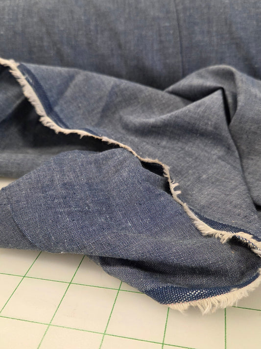 Designer Deadstock Cotton Chambray Medium Blue Yarn Dyed Reverse Woven Solid- by the yard