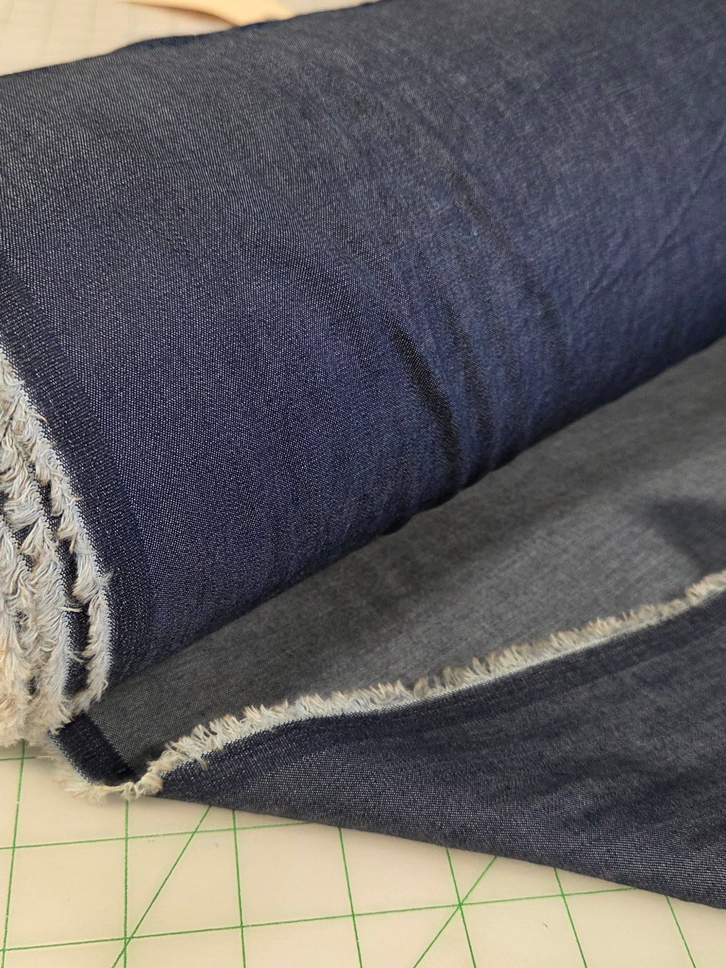 Designer Deadstock #6 Cotton Laundered Chambray Lightweight Woven Solid- by the yard