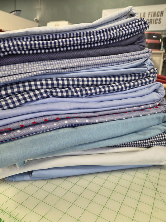 May Mystery Pack: 9 yards Italian Cotton Shirting Gingham/Blues/White Pack ( 3 looks)- Assorted