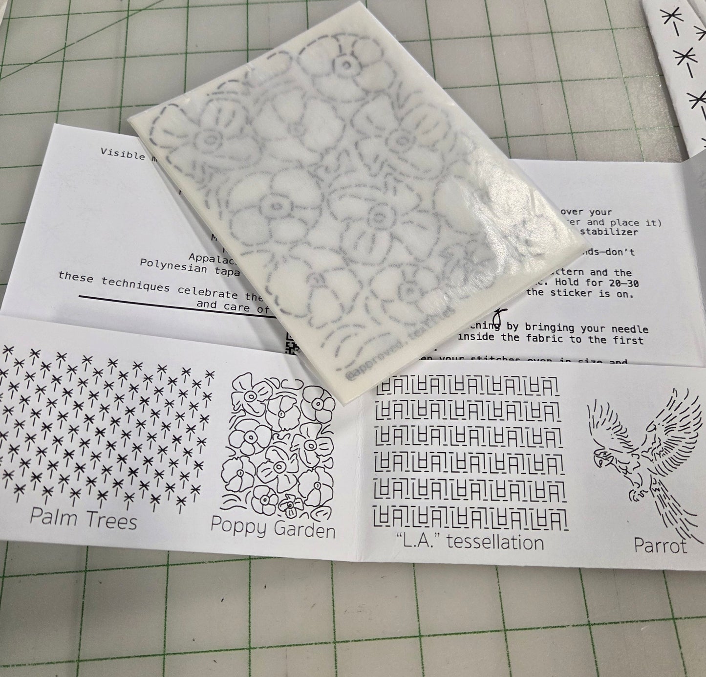 Sashiko and Visible Mending: Finch and Approved Textiles Custom Embellishment Transfers LA inspired- ( 4 looks)- 1 pack