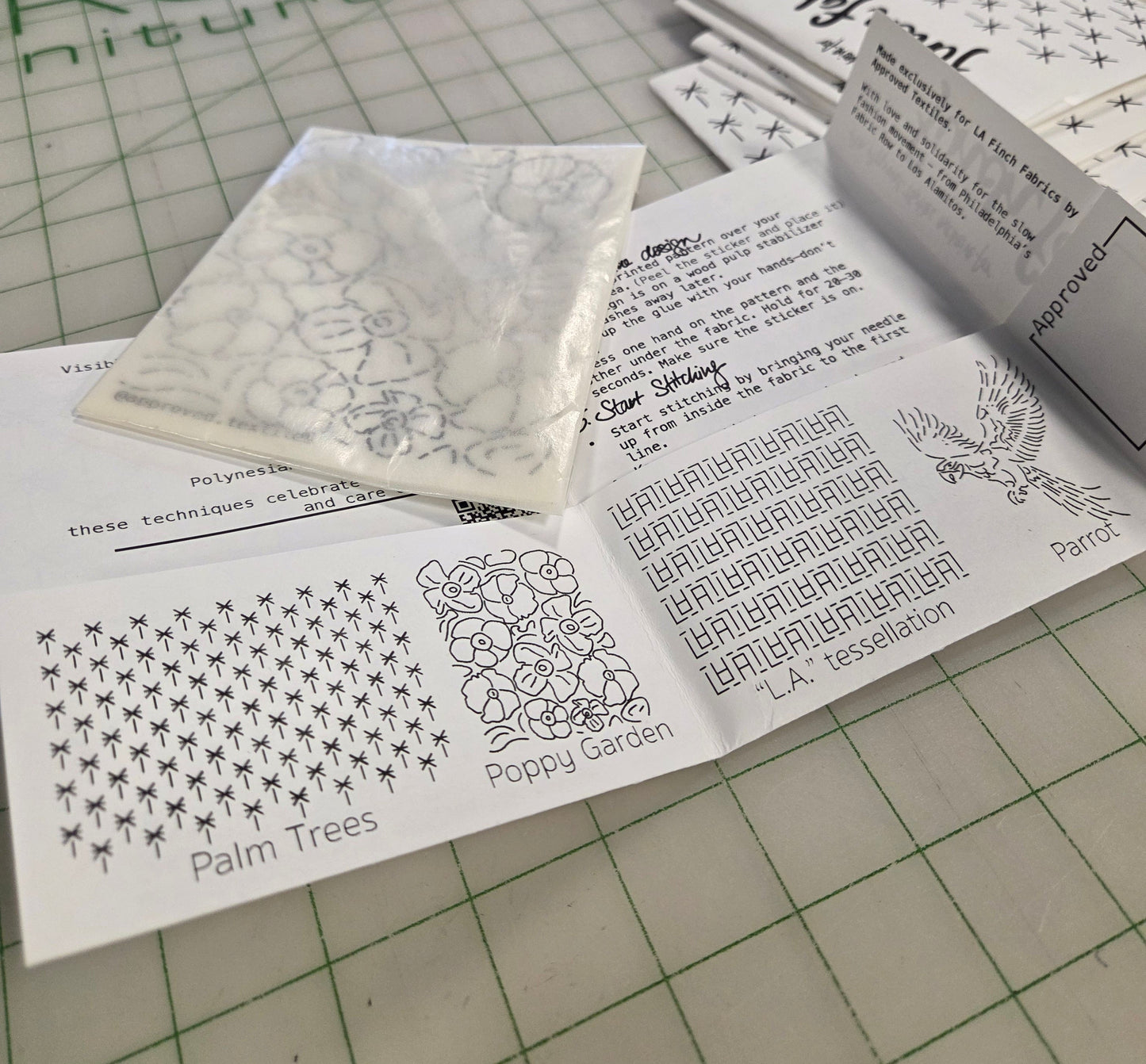 Sashiko and Visible Mending: Finch and Approved Textiles Custom Embellishment Transfers LA inspired- ( 4 looks)- 1 pack