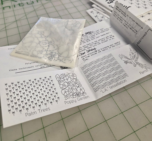 Sashiko and Visible Mending: Finch and Approved Textiles Custom Embellishment Transfers LA inspired- ( 4 looks)- 1 pack