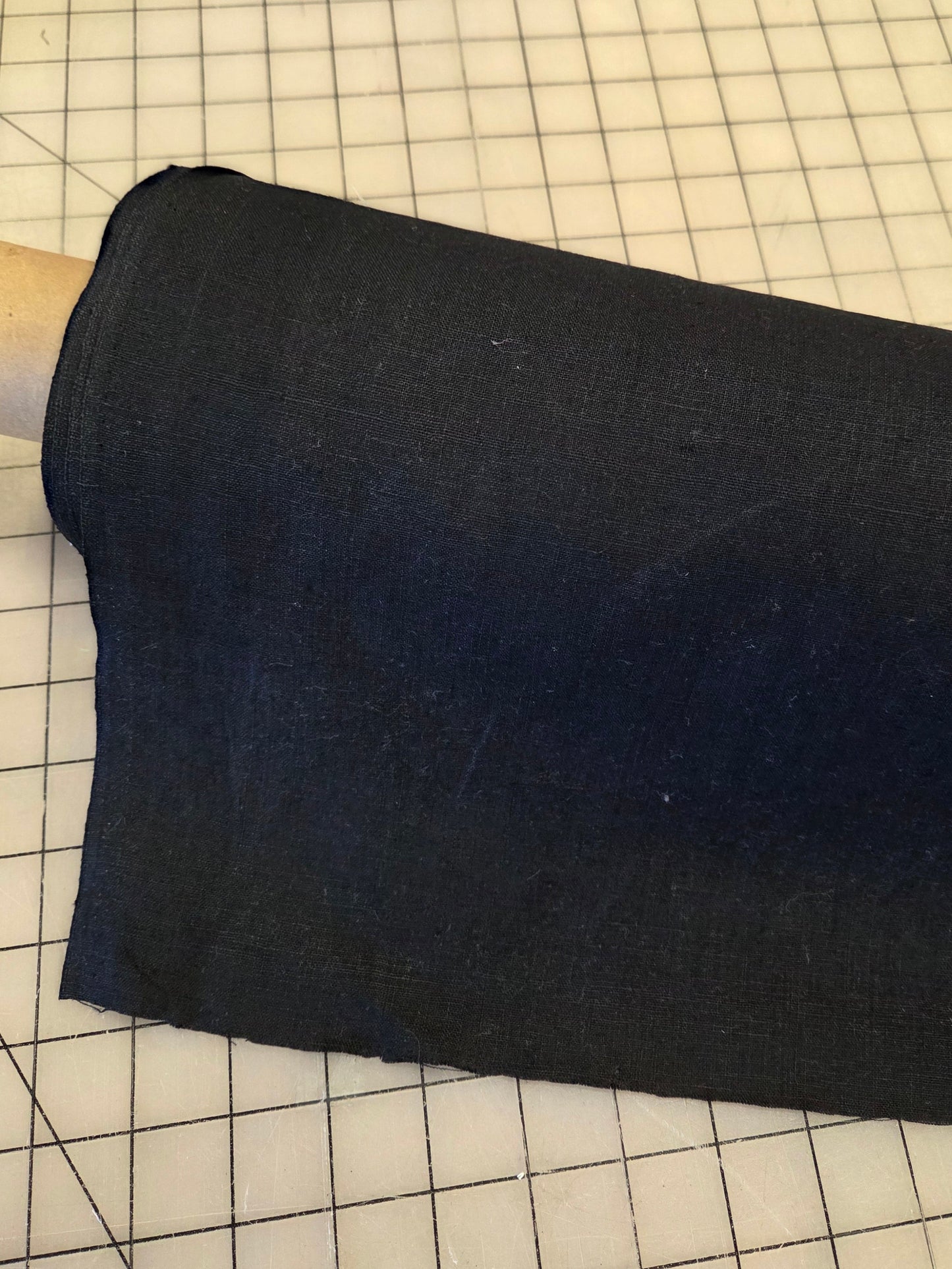 Designer Deadstock Black Linen Solid Woven- by the yard