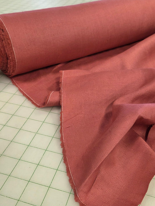 Designer Deadstock Cotton Linen Salmon Coral Woven Solid- by the yard