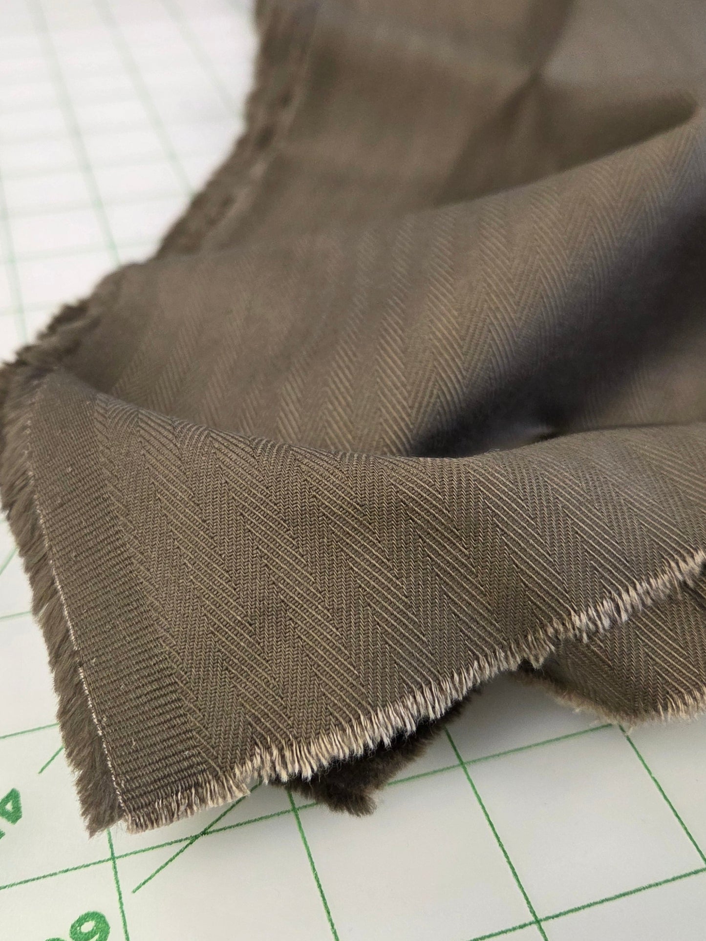 cotton spandex twill woven green herringbone solid LA Finch Fabrics