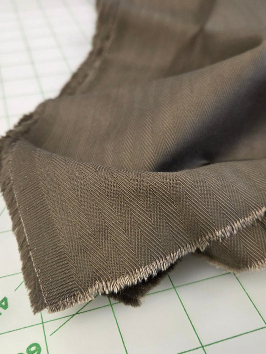 cotton spandex twill woven green herringbone solid LA Finch Fabrics