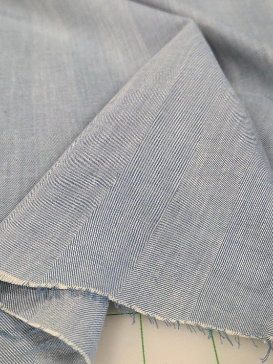 Designer Deadstock Rayon Twill Two Tone Light Blue with Yellow Vertical Stripe Woven- by the yard
