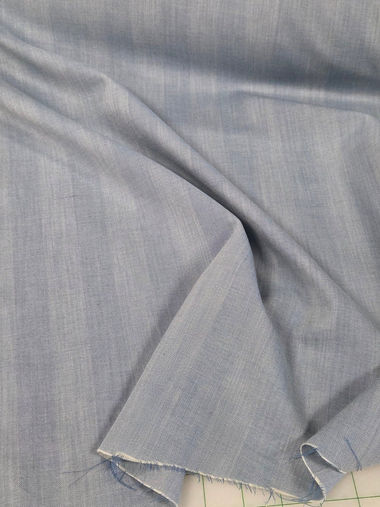 Designer Deadstock Rayon Twill Two Tone Vertical Stripe Light Blue  with Yellow Stripe Woven- by the yard