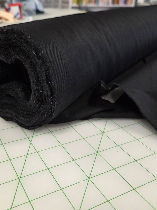 Designer Deadstock Black Cotton Spandex Twill with Sheen Woven- by the yard
