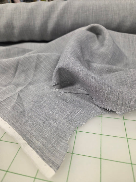 Designer Deadstock Two Tone Variegated Laundered Heathered Gray Blue Rayon Linen Woven- by the yard