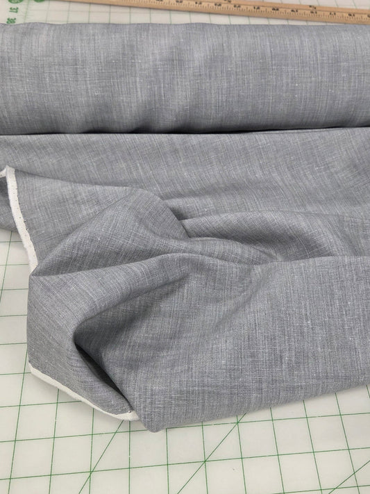 Designer Deadstock Two Tone Variegated Laundered Heathered Gray Blue Rayon Linen Woven- by the yard