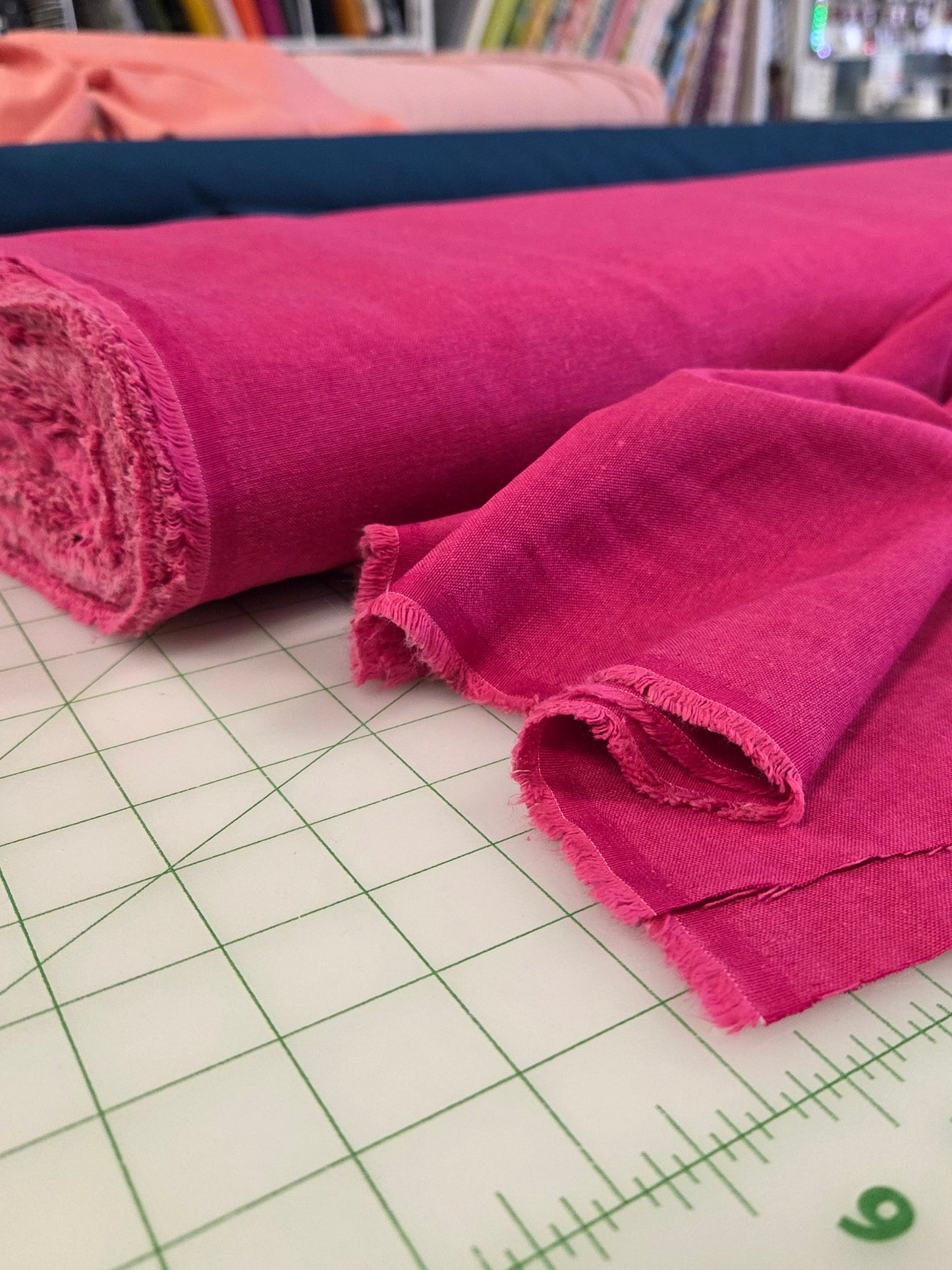 Designer Deadstock Fuchsia 100% Linen Solid Woven- by the yard
