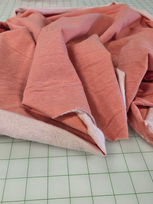 Designer Deadstock Super Soft Modal Cotton Spandex Sweatshirt Fleece Coral Pink Solid Knit- by the yard