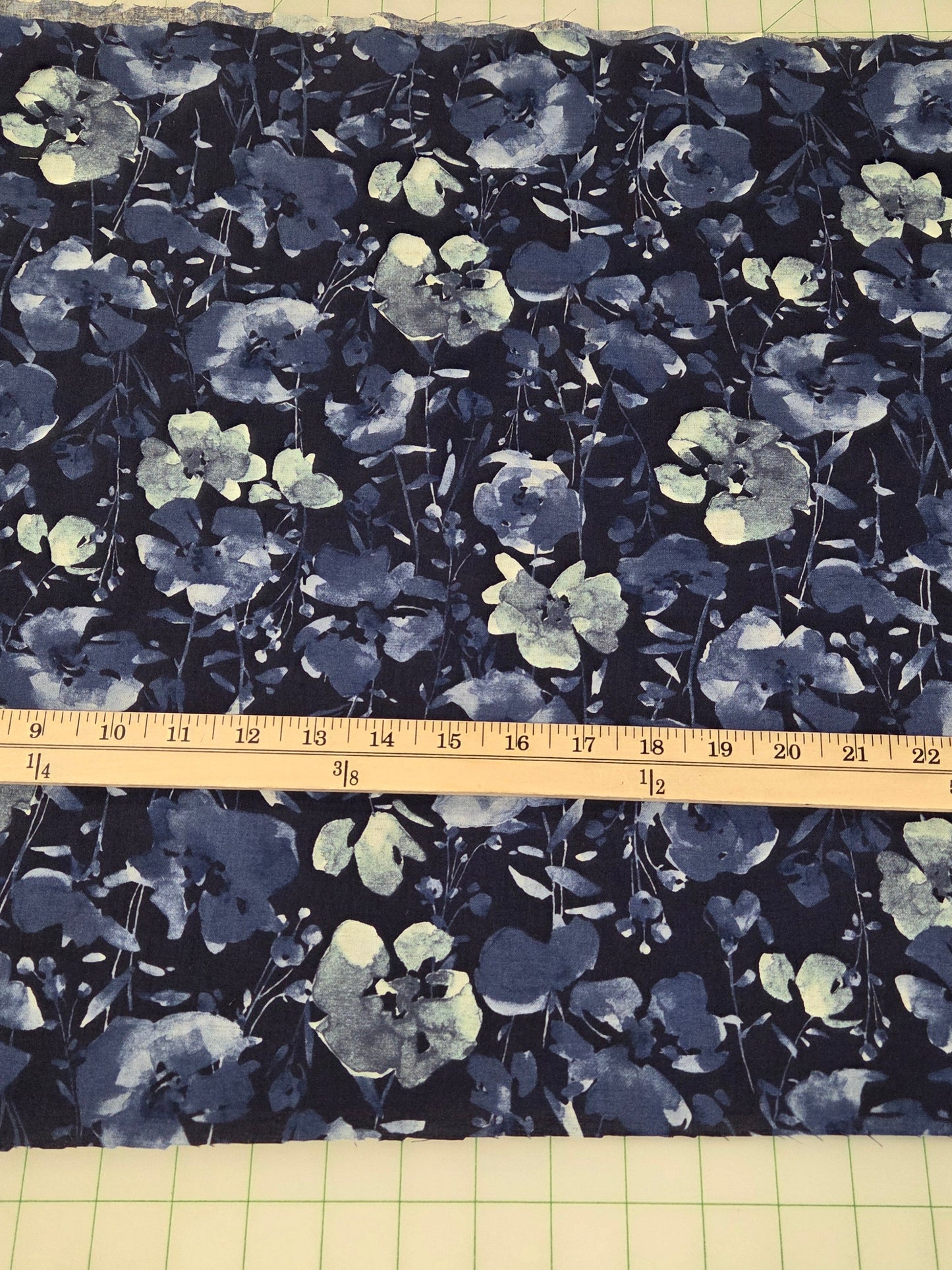 Japan Fabric: Floral Watercolor Blue Cotton Linen Canvas Woven- by the yard