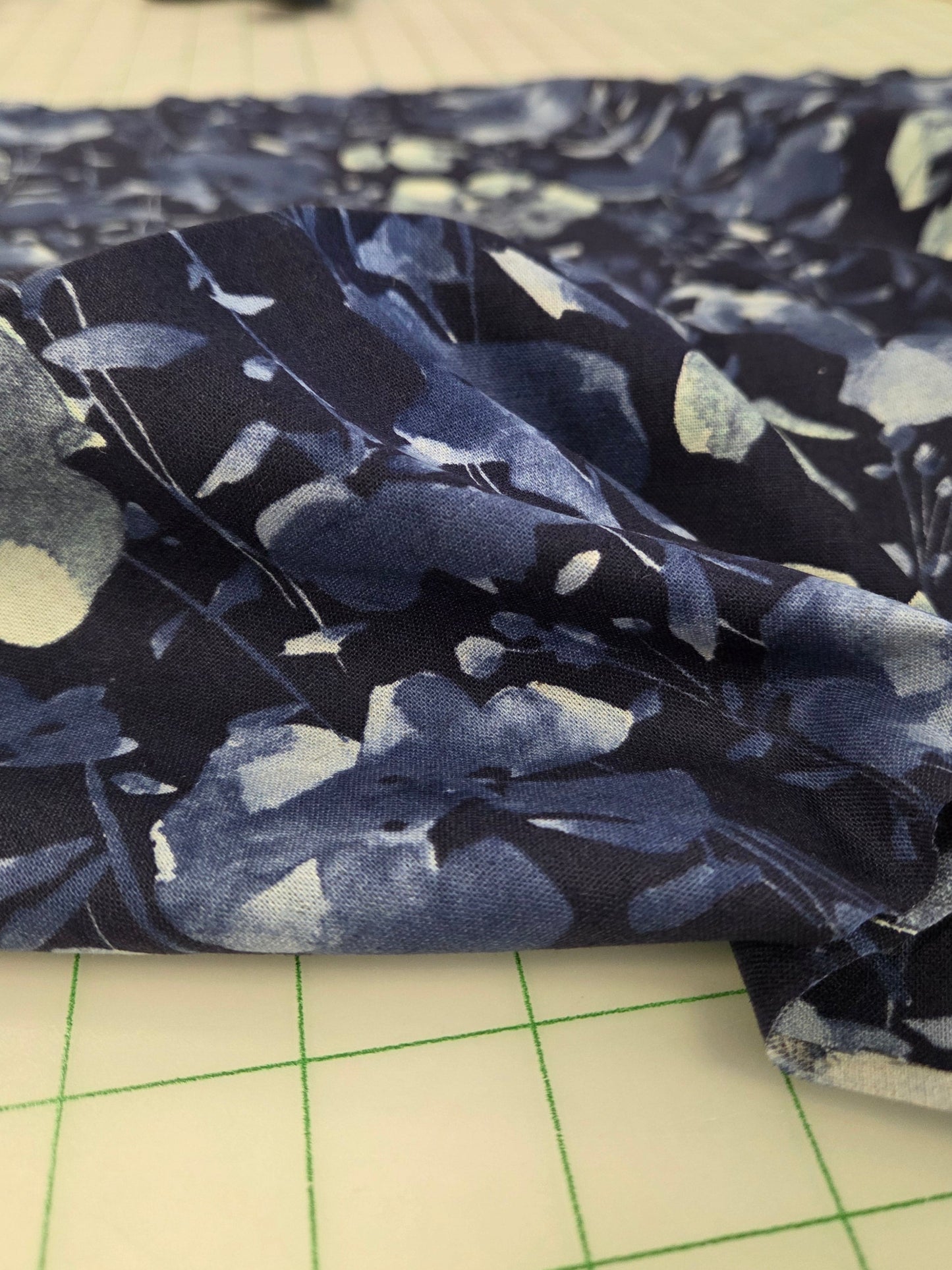 Japan Fabric: Floral Watercolor Blue Cotton Linen Canvas Woven- by the yard