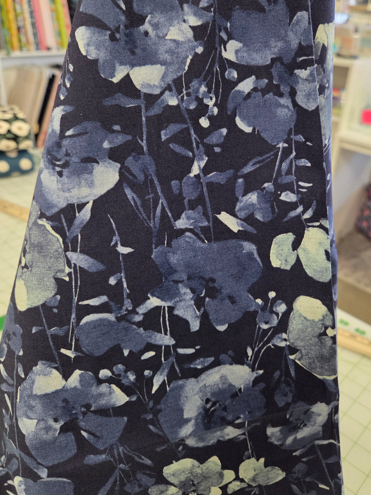 Japan Fabric: Floral Watercolor Blue Cotton Linen Canvas Woven- by the yard