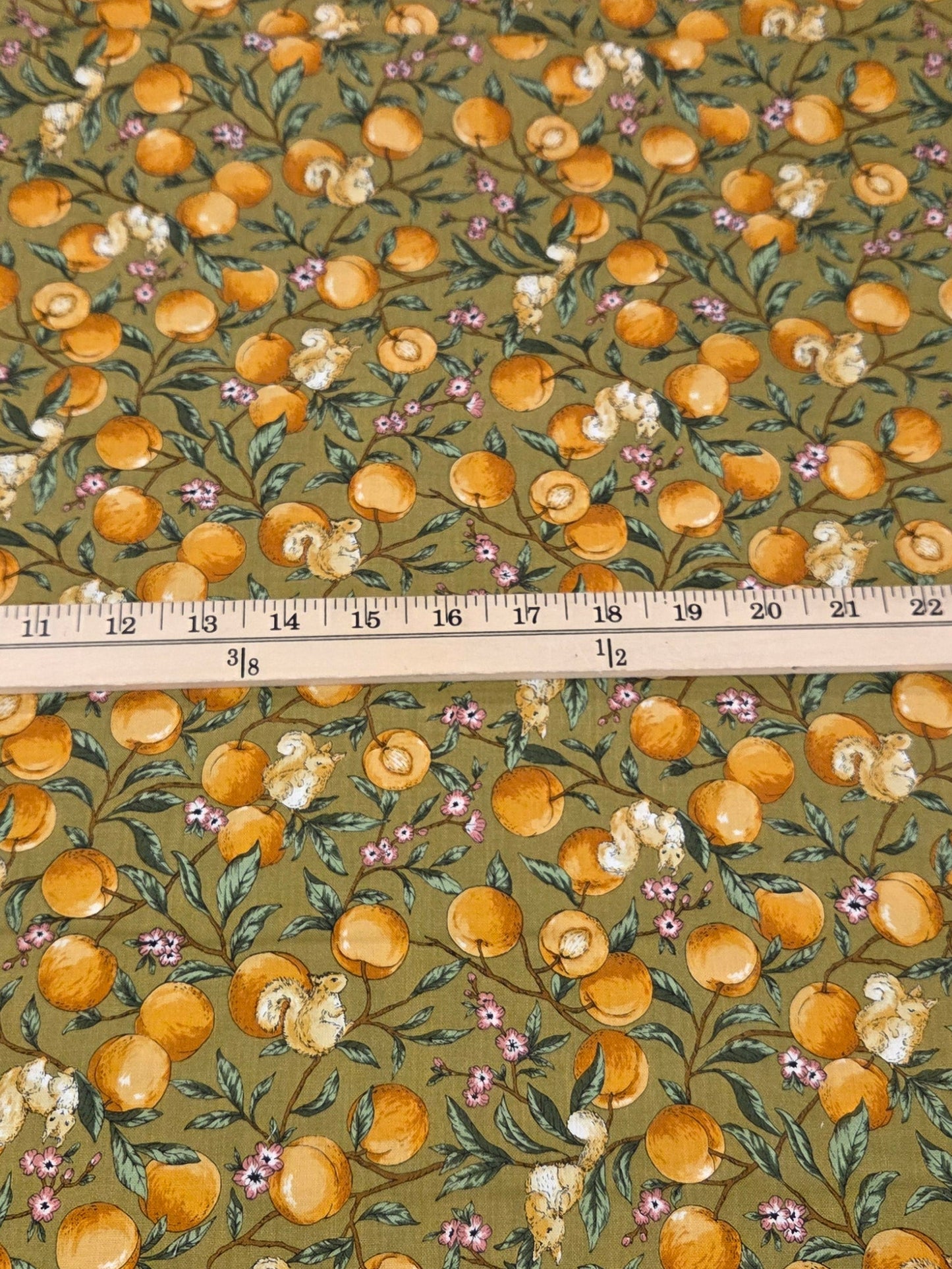 Japan Fabrics: Cosmo Textiles Apricots and Squirrels Cotton Sheeting Woven- by the yard