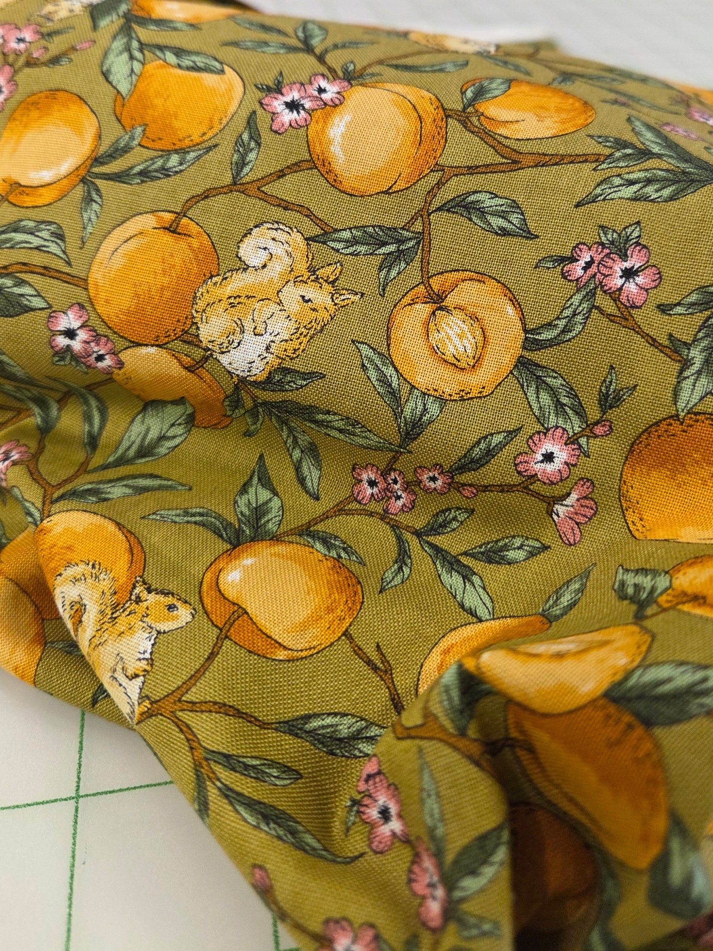 Japan Fabrics: Cosmo Textiles Apricots and Squirrels Cotton Sheeting Woven- by the yard