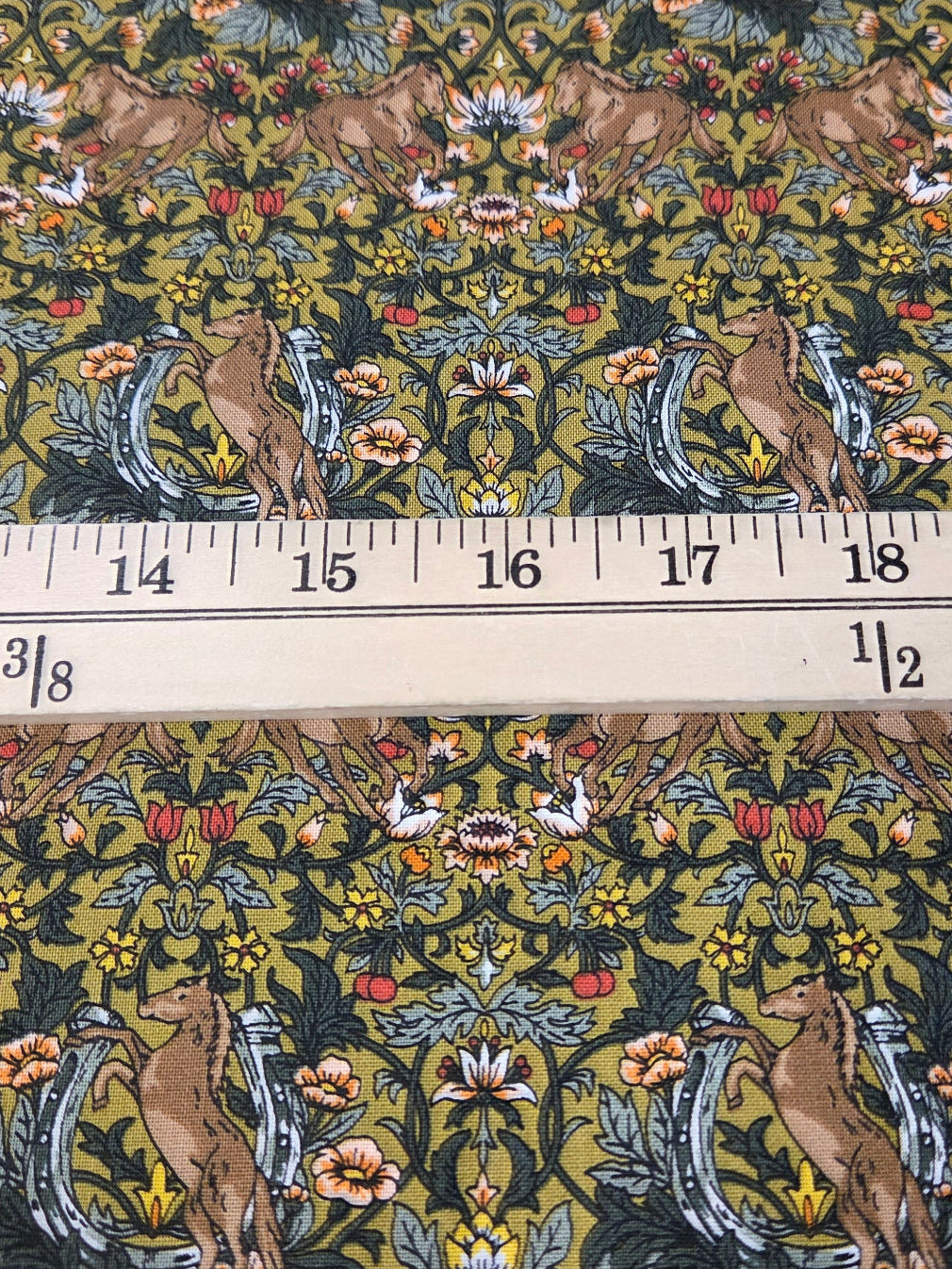 Japan Fabrics: Cosmo Textiles  Botanical Florals with Horses Cotton Sheeting Woven- by the yard