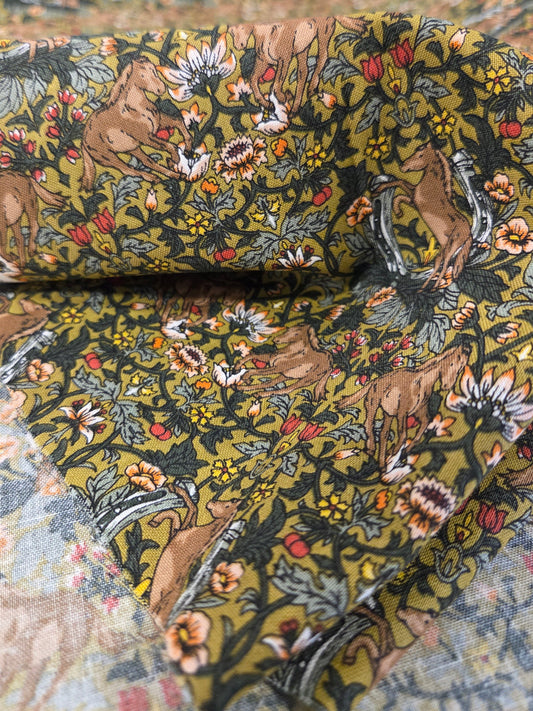Japan Fabrics: Cosmo Textiles  Botanical Florals with Horses Cotton Sheeting Woven- by the yard