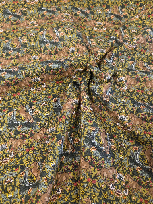 Japan Fabrics: Cosmo Textiles  Botanical Florals with Horses Cotton Sheeting Woven- by the yard