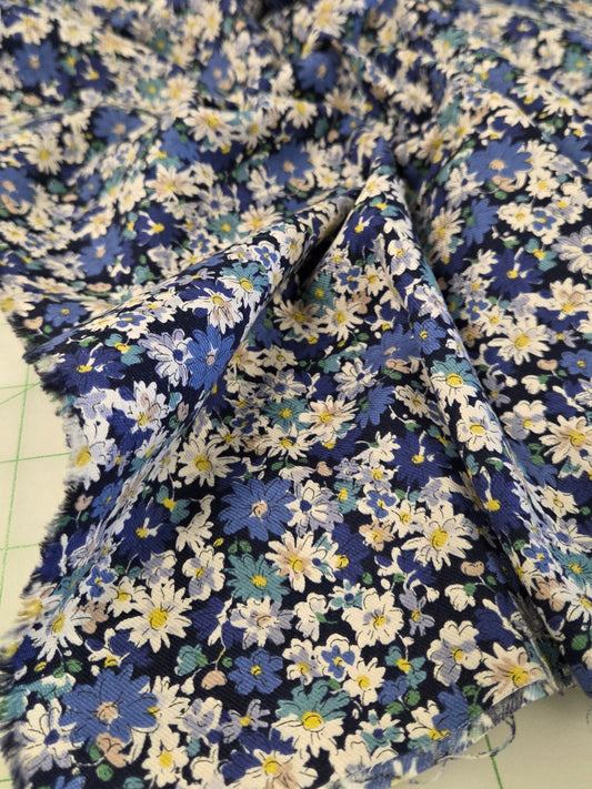 Japan Fabrics:  Blue Scattered Floral Cotton Sheeting Twill Woven- by the yard