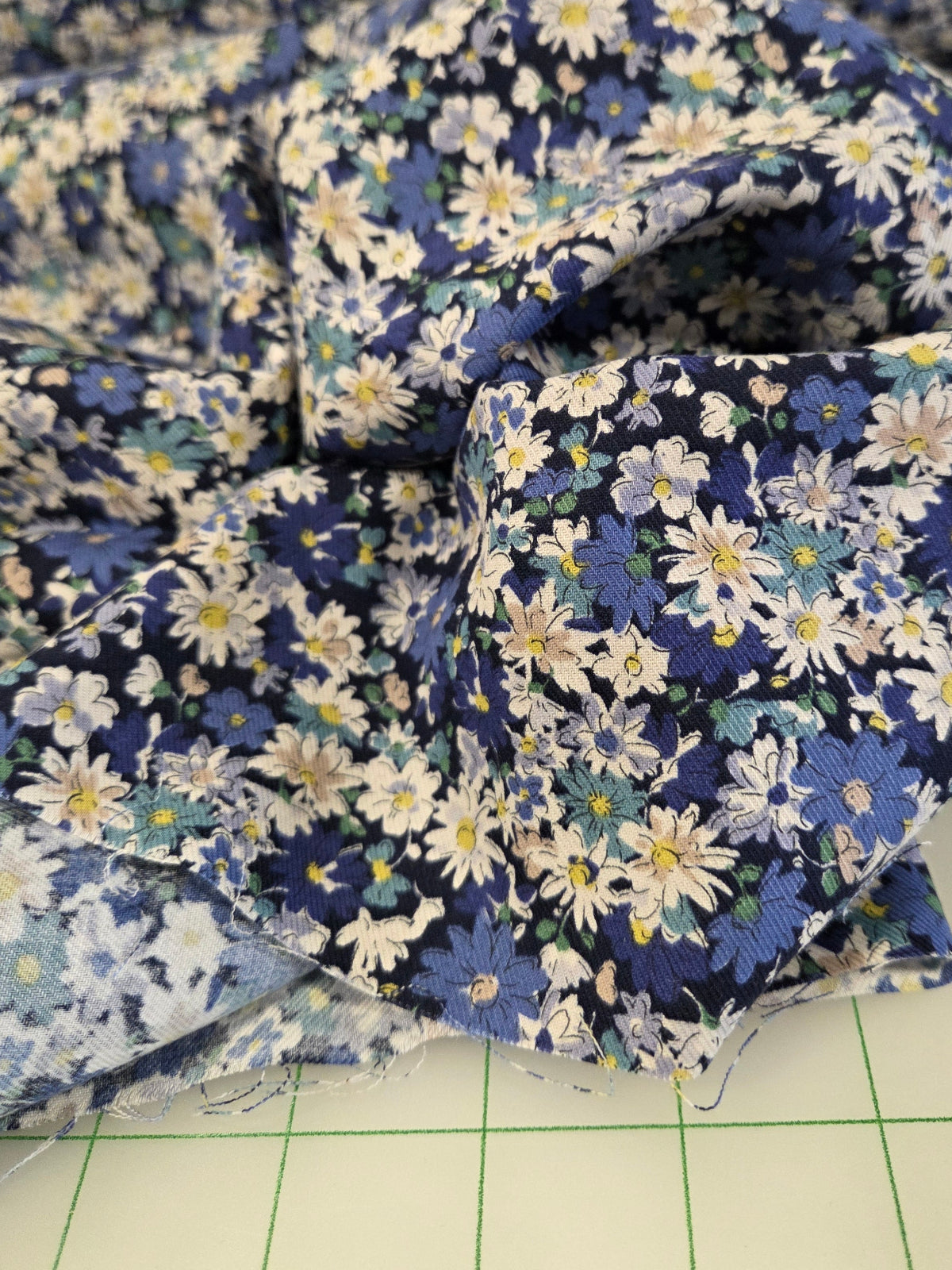 Japan Fabrics:  Blue Scattered Floral Cotton Sheeting Twill Woven- by the yard