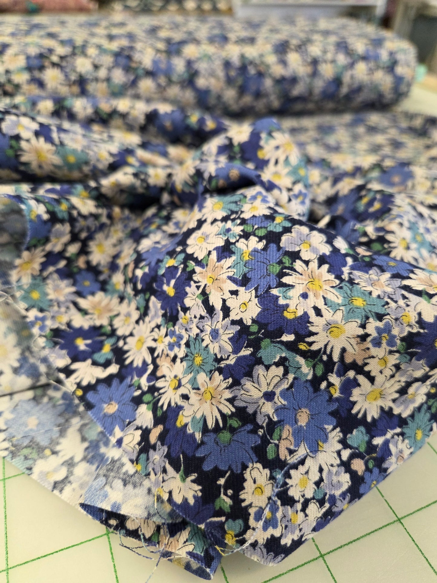 Japan Fabrics:  Blue Scattered Floral Cotton Sheeting Twill Woven- by the yard