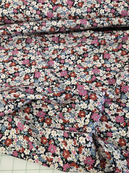 Japan Fabrics:  Pink Scattered Floral Cotton Sheeting Twill Woven- by the yard