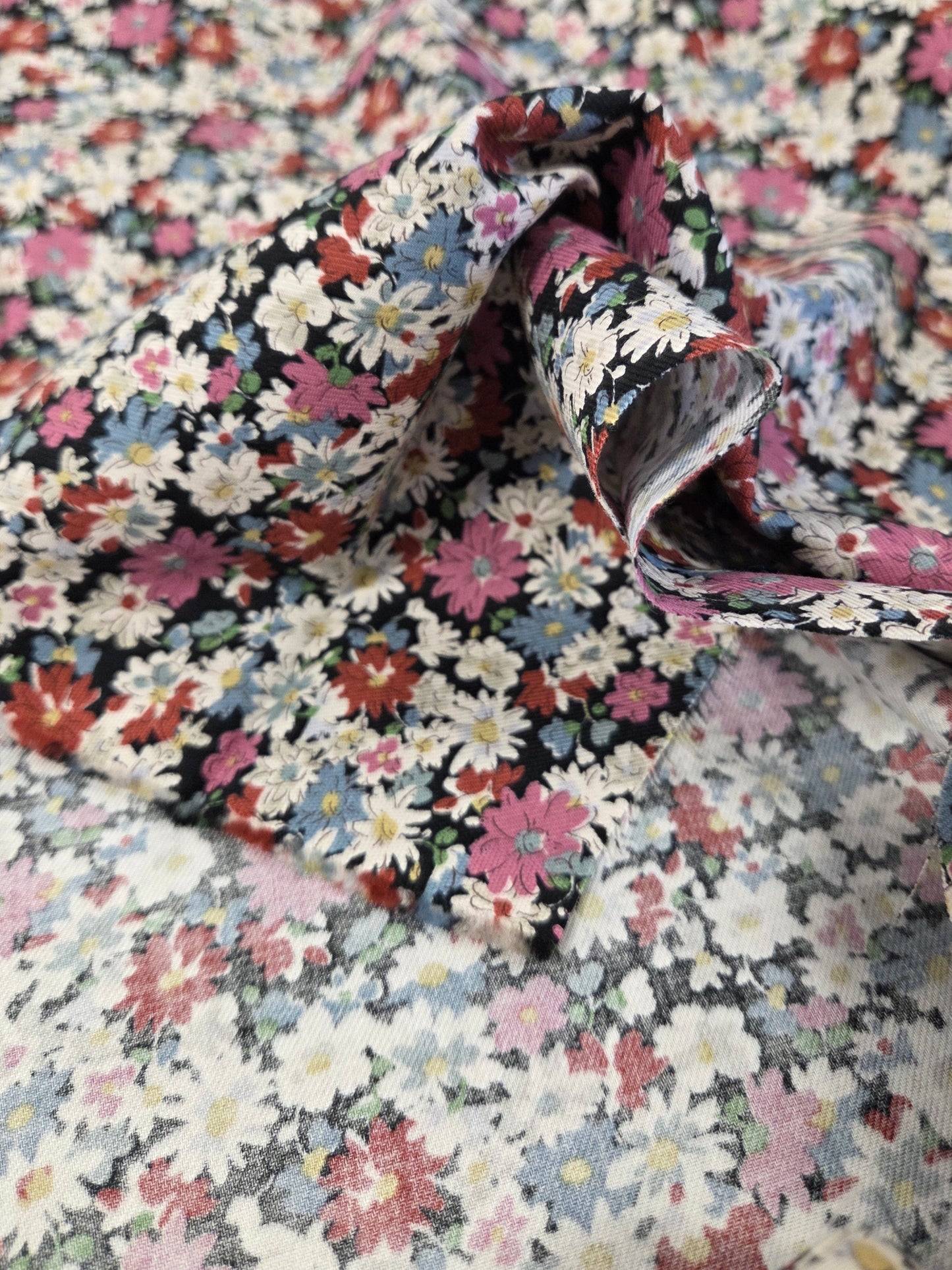 Japan Fabrics:  Pink Scattered Floral Cotton Sheeting Twill Woven- by the yard