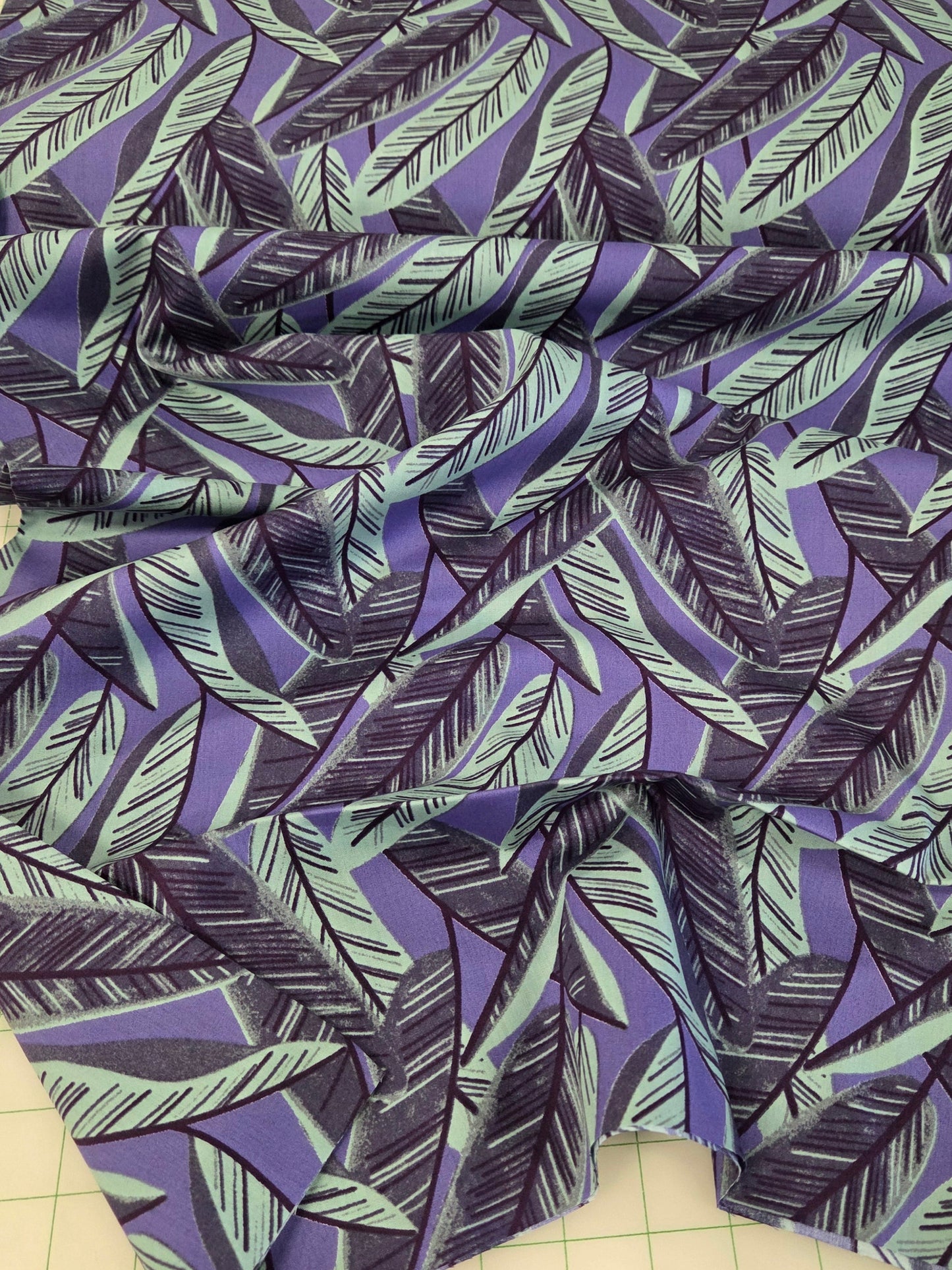 Japan Fabrics: Sevenberry Cotton Foliage Leaves Periwinkle and Aqua Print Broadcloth 110 GSM Woven- by the yard