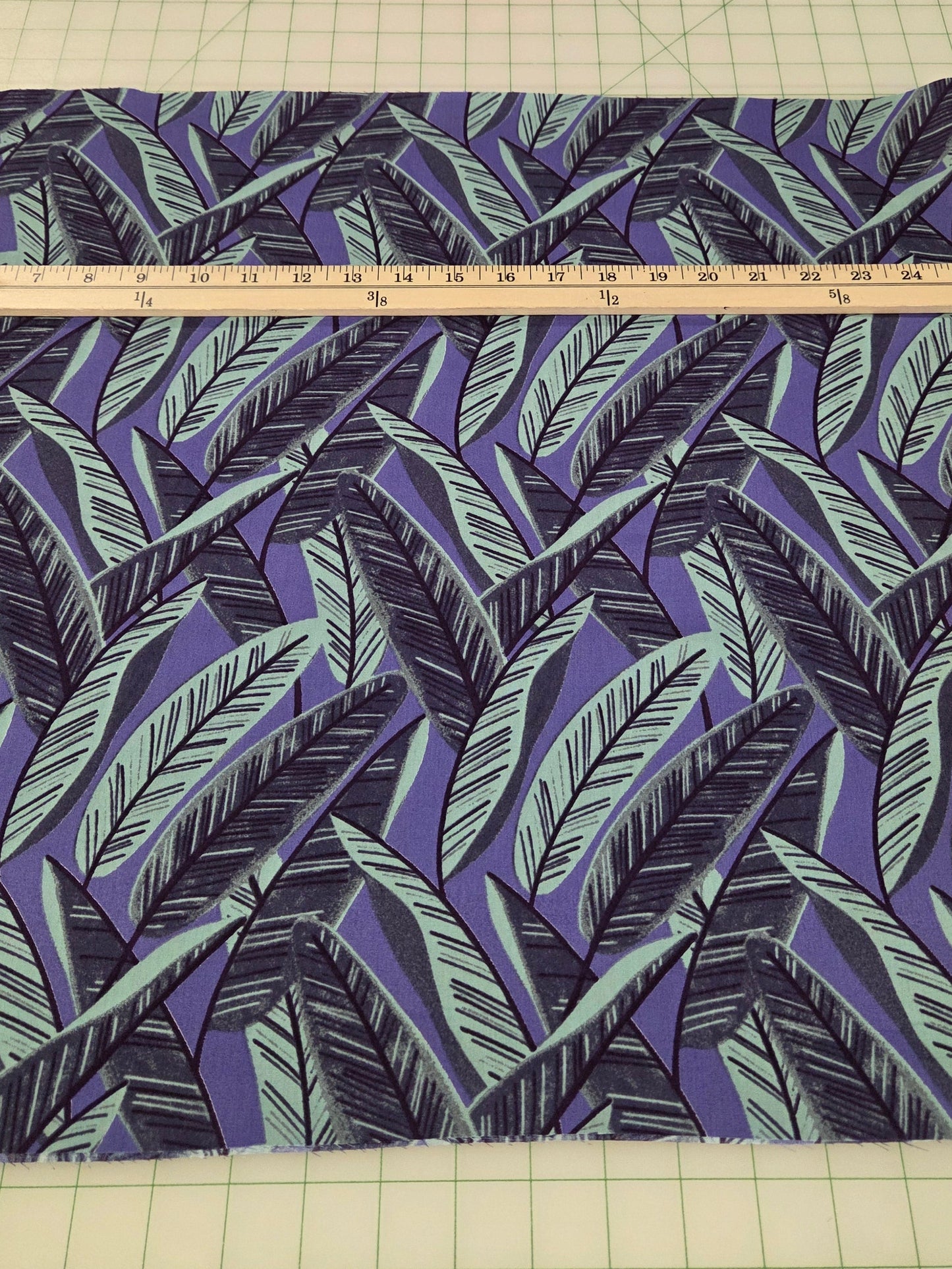 Japan Fabrics: Sevenberry Cotton Foliage Leaves Periwinkle and Aqua Print Broadcloth 110 GSM Woven- by the yard