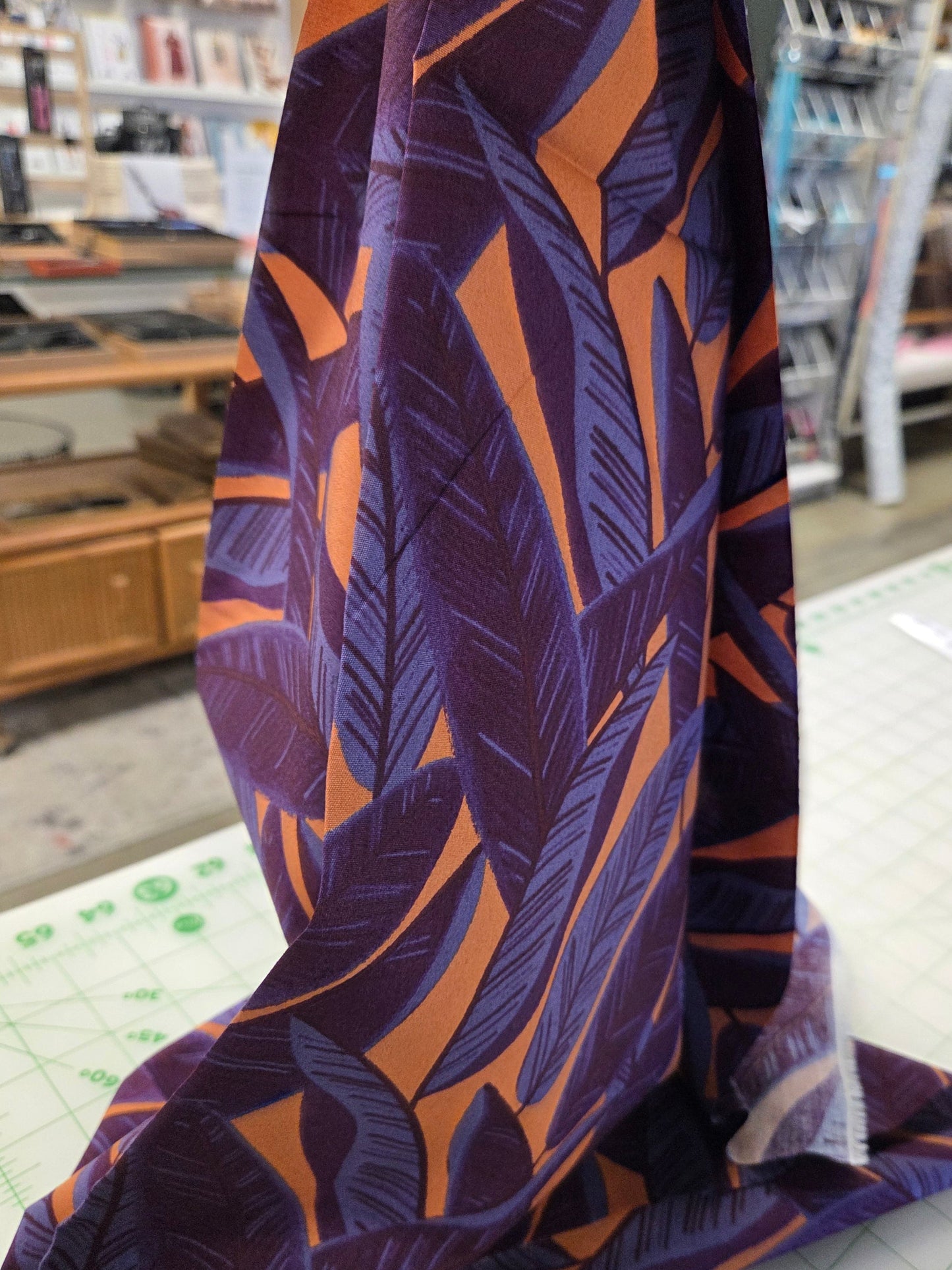 Japan Fabrics: Sevenberry Cotton Foliage Leaves Purple Print Broadcloth 110 GSM Woven- by the yard