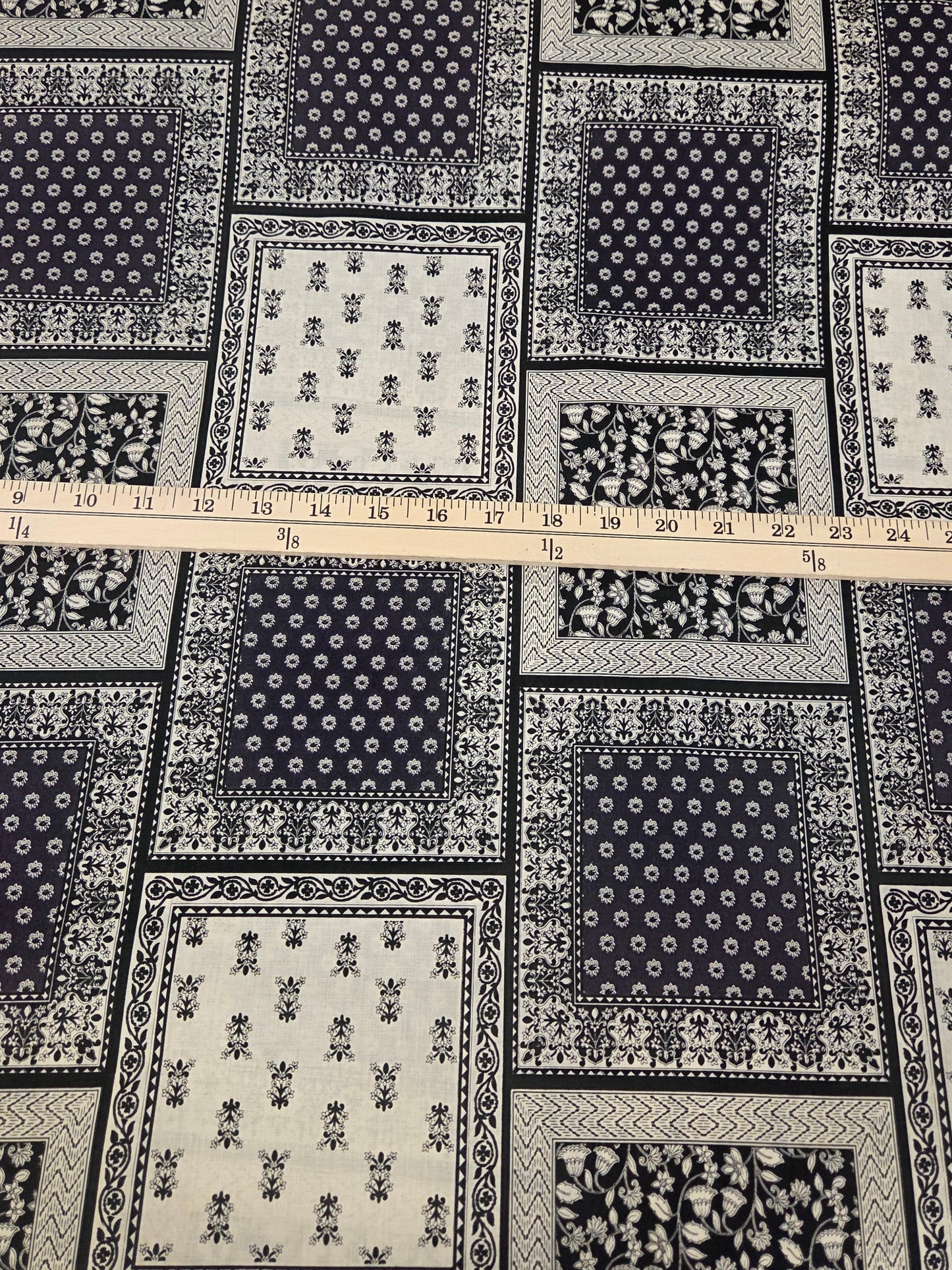 Japan Fabric: Hokkoh Bandana Tile Cotton Print Black and Cream 2.1oz Cotton Lawn- by the yard