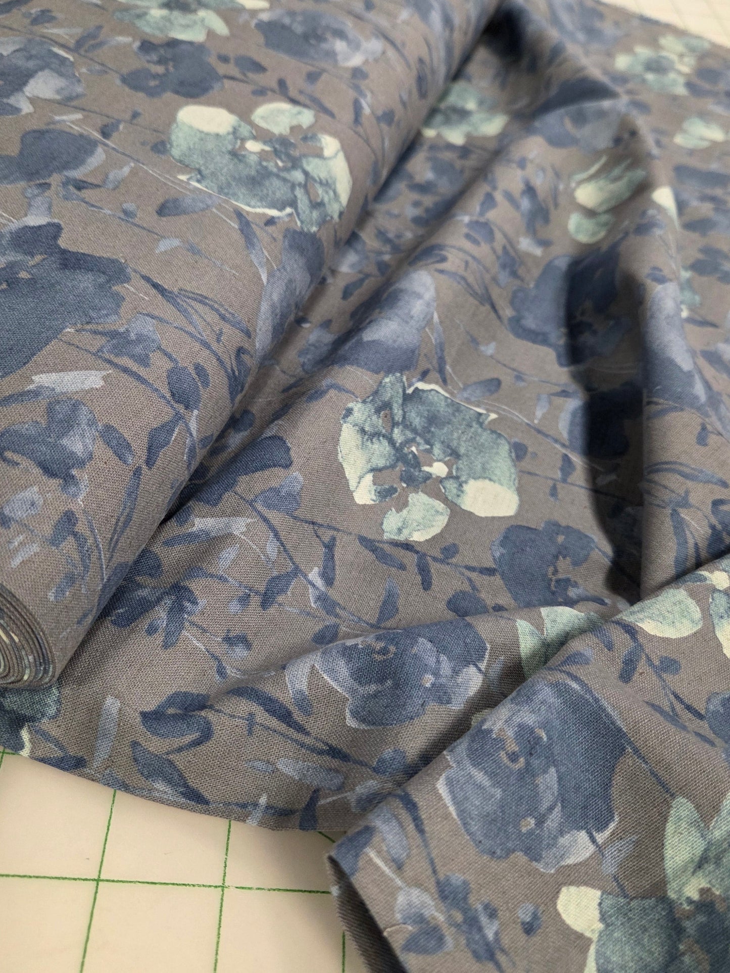 Japan Fabric: Floral Watercolor Light Blue Cotton Linen Canvas Woven- by the yard