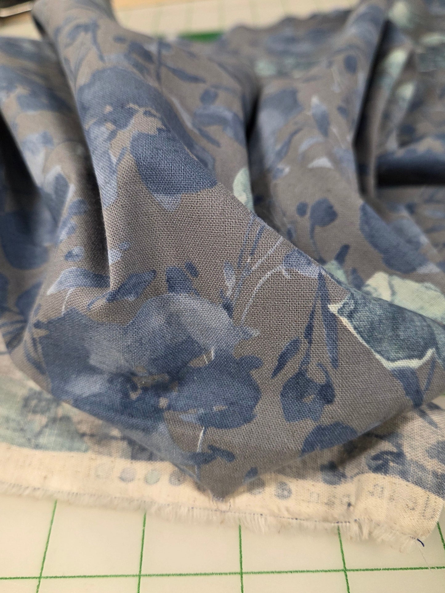 Japan Fabric: Floral Watercolor Light Blue Cotton Linen Canvas Woven- by the yard
