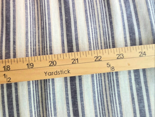 designer deadstock :A rayon linen multi stripe woven for garment making. Fabric by the yard. Tan and blue with ivory.