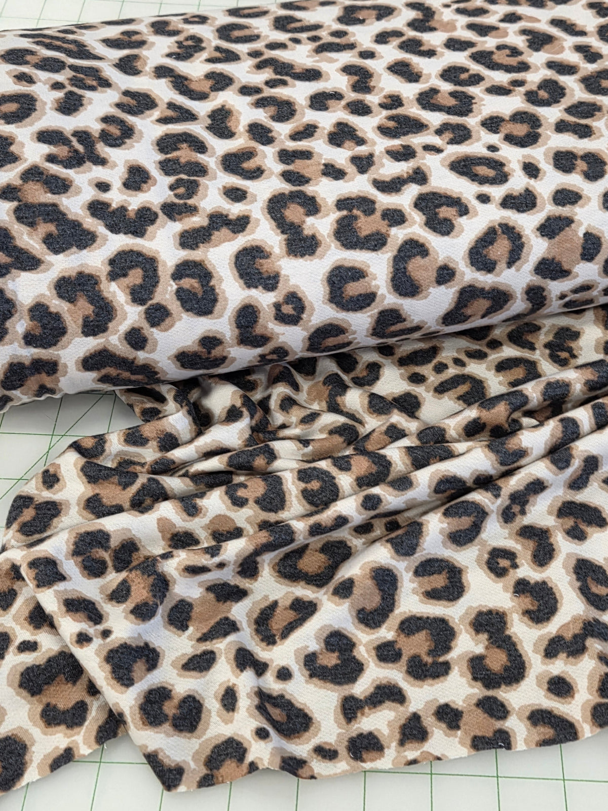 Leopard print fabric on a grid background