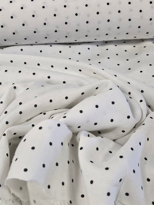 rayon challis dot woven white and black