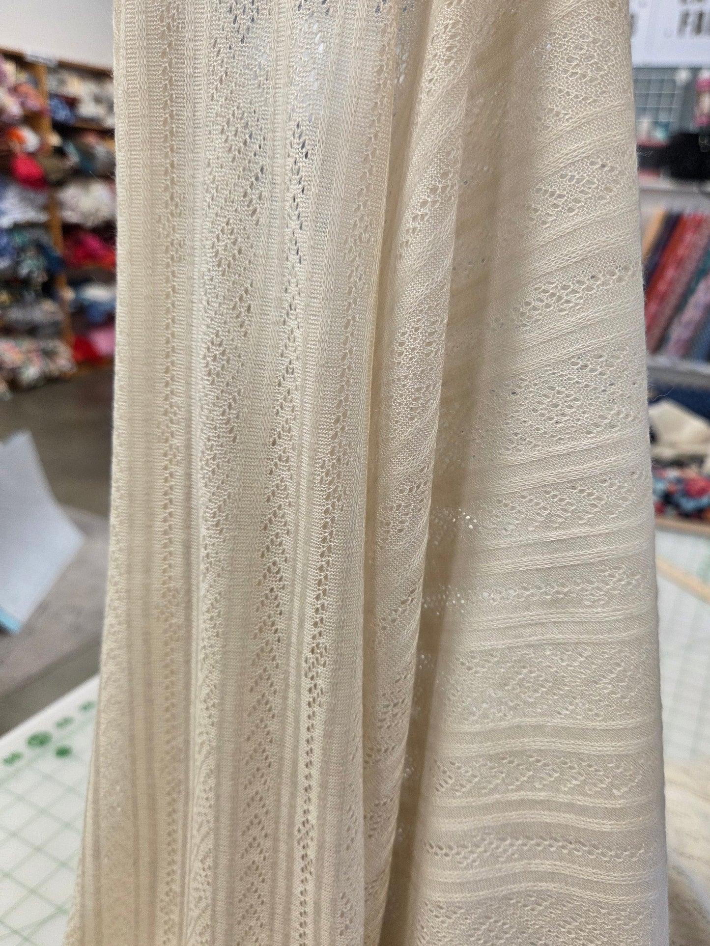Designer Deadstock Pointelle Oatmeal Rayon Cotton Spandex Solid Knit- by the yard