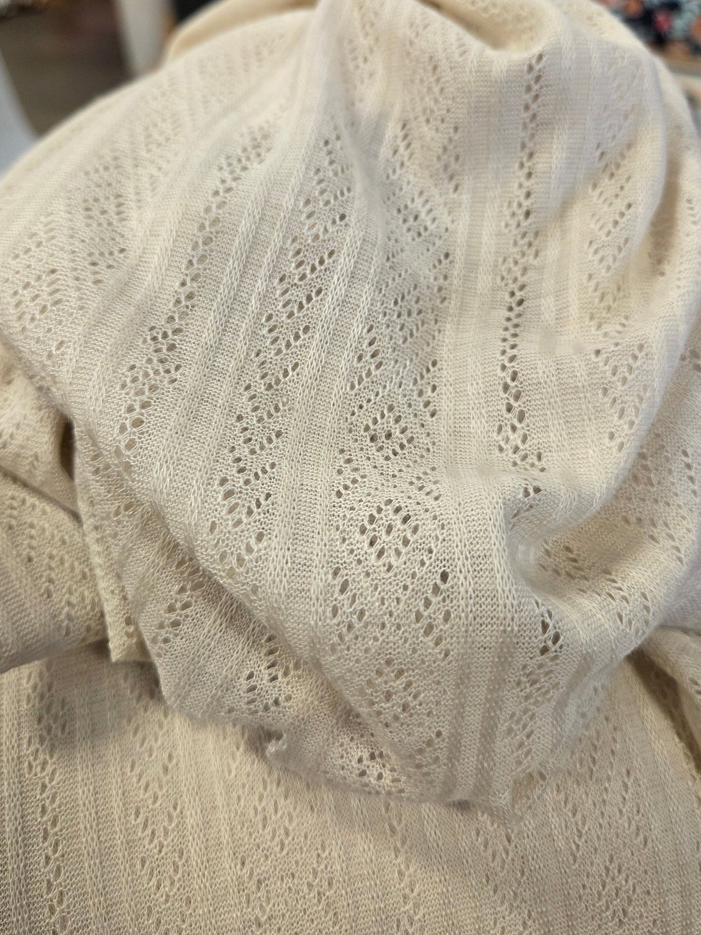 pointelle cream solid jersey knit fabric by the yard. LA Finch