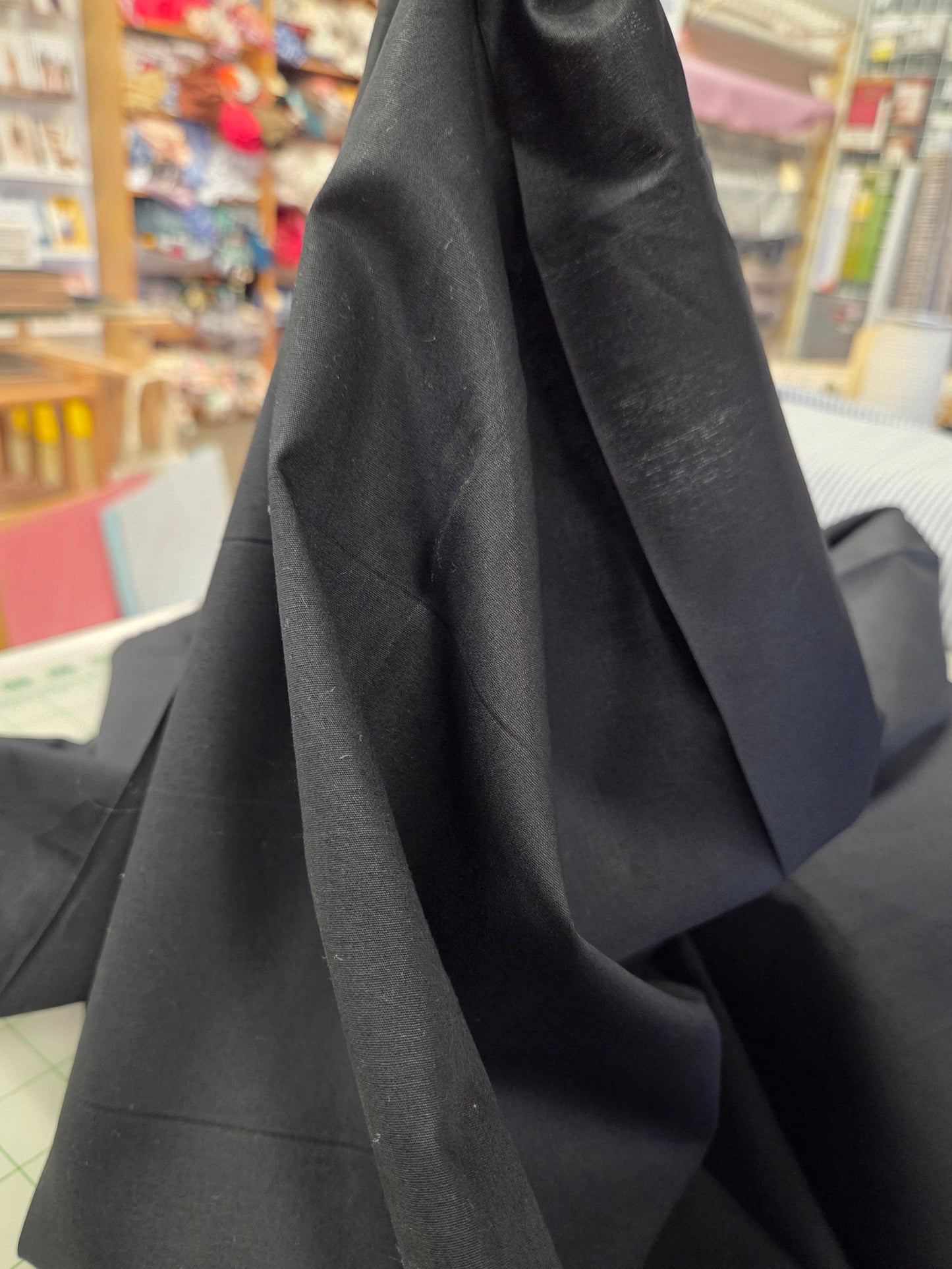 Designer Deadstock Premium  Black Poplin Solid Woven- by the yard